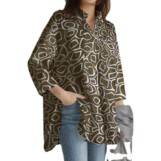 Cropped Sleeve Tunic Top Casual Loose Lapel