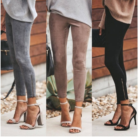 Zipper stretch jeans with small legs