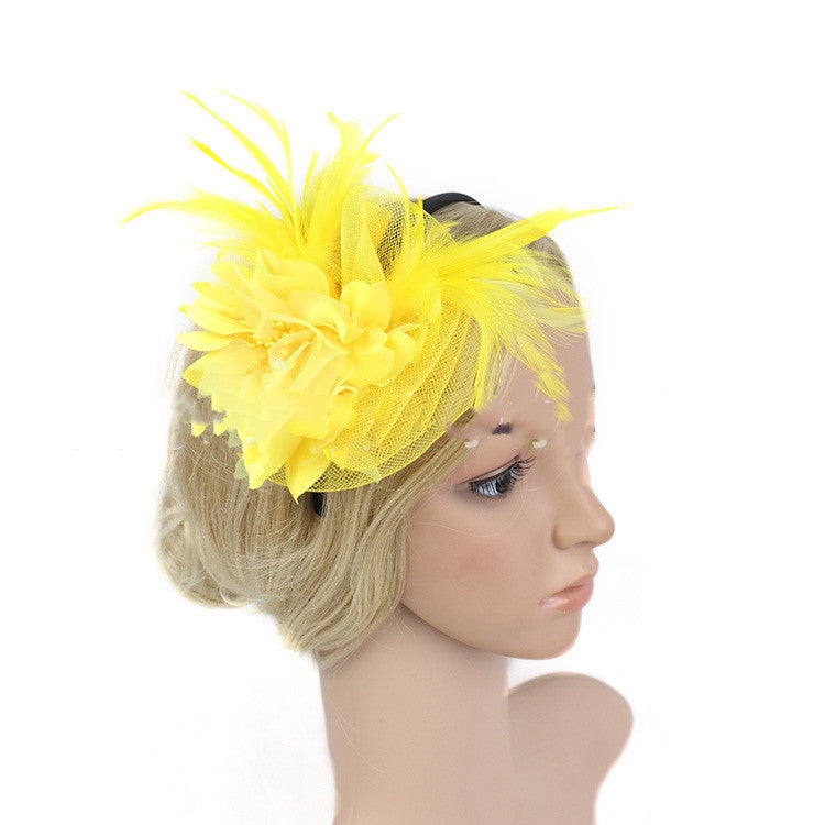Boutique Flower Billycock Headband Mesh Feather Headwear