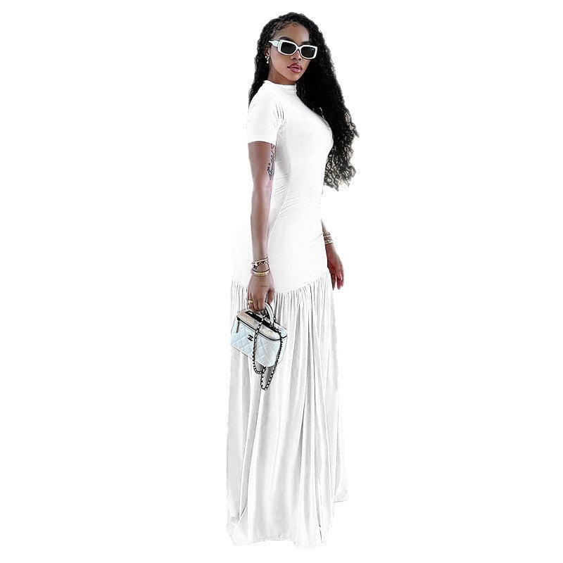 Solid-color Womens Elegant Round-neck Dress