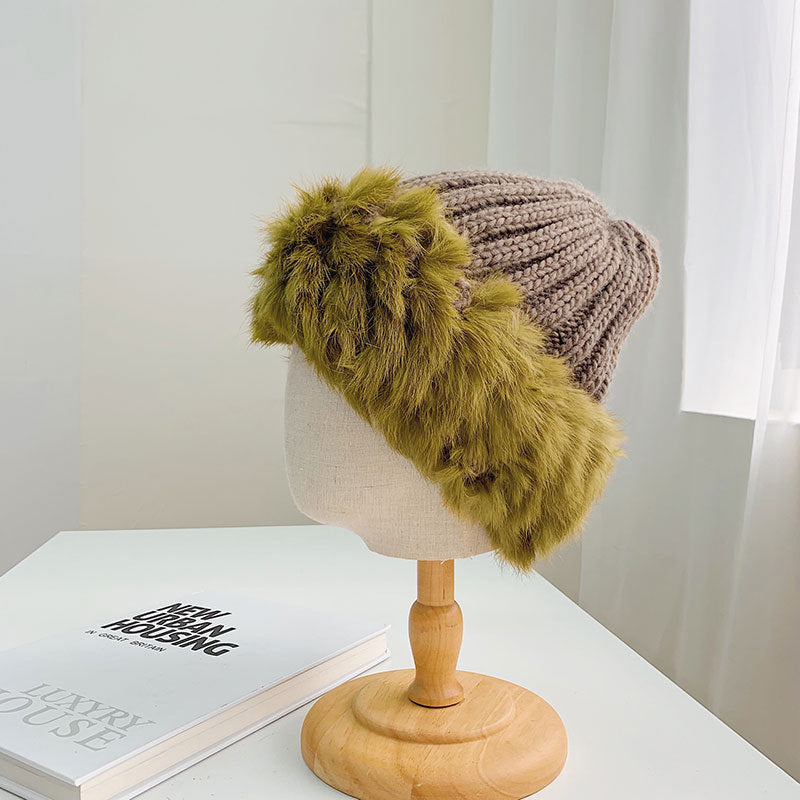 Women's Wool Fur Splicing Fisherman's Hat