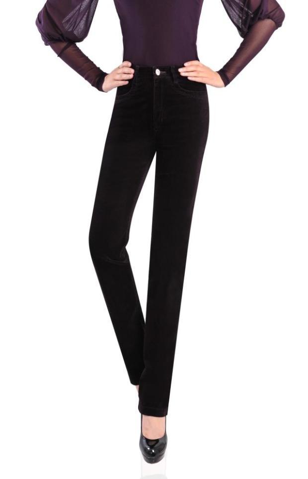 High Waist Straight Leg Corduroy Women Trousers