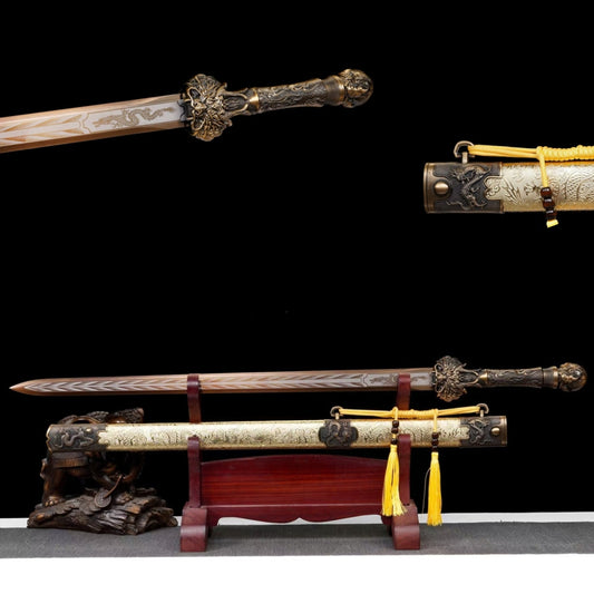 Long Style Integrated High Manganese Steel Swords Tang Jian, Dragon King Sword, Han Jian Unsharpened Cold Weapons For Self Defense & Decoration