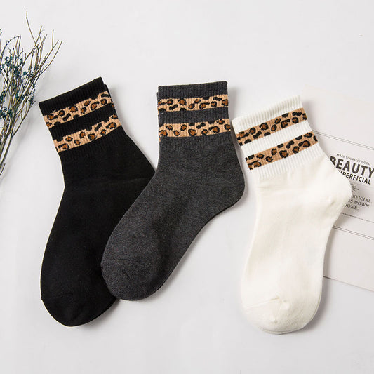 Leopard Print Women's Mid Tube Stockings Bunching Socks