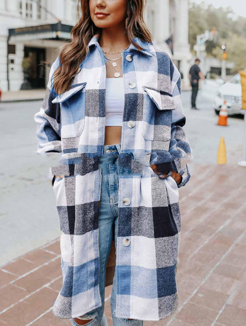 European And American Lapel Loose Women's Plaid Woolen Jacket