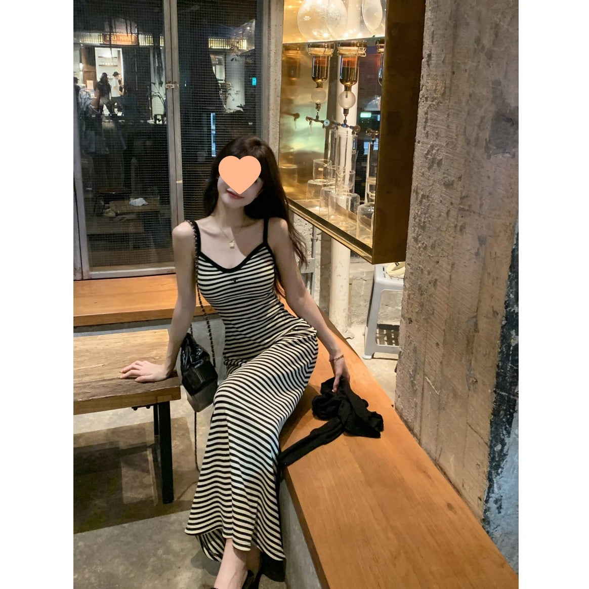 Fashionable Casual Striped Sheath Maxi Skirt Figure-flattering And Slimming