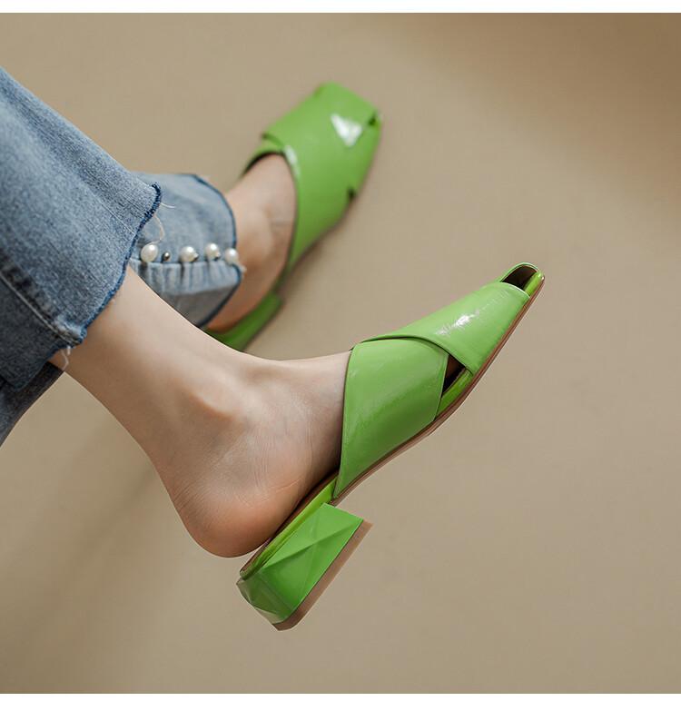 Outer Wear Muller Women's Sandals And Half Slippers With Low Heels Green Lemon Yellow White