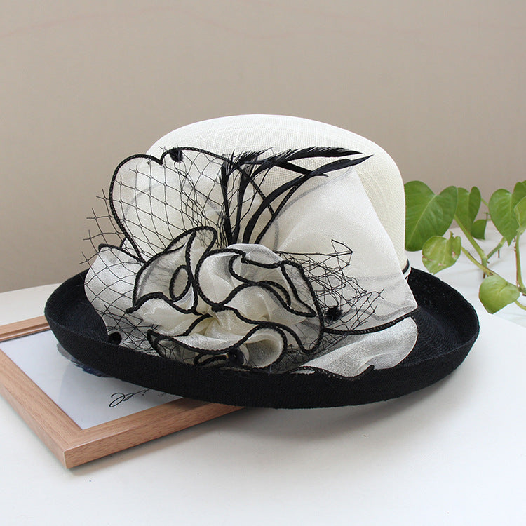 Top Hat Curling Women's Lightweight Linen Curling Flower Sun Hat