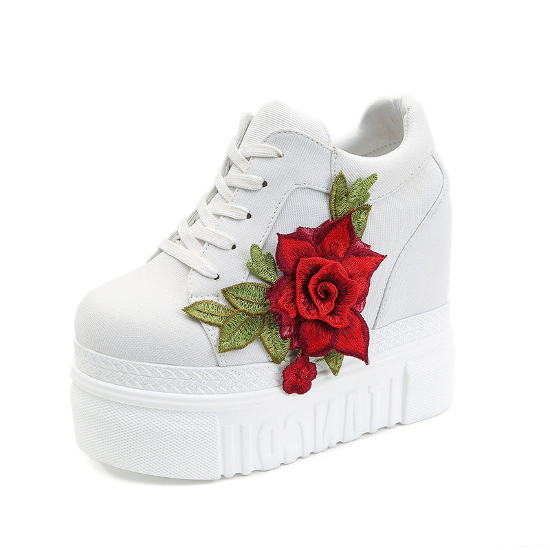 Super High Heel Round Toe Embroidered Canvas Women's Fashion Shoes