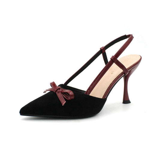 Korean Version Of The Back Empty High Heels Scrub Suede Bow Stiletto Women's Shoes