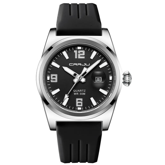 Unisex Round Calendar Waterproof Rubber-Strap Watch