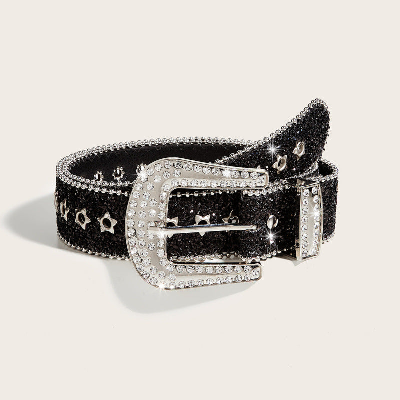 Rhinestone Belt With A Wide Design Trendy In European And American Styles