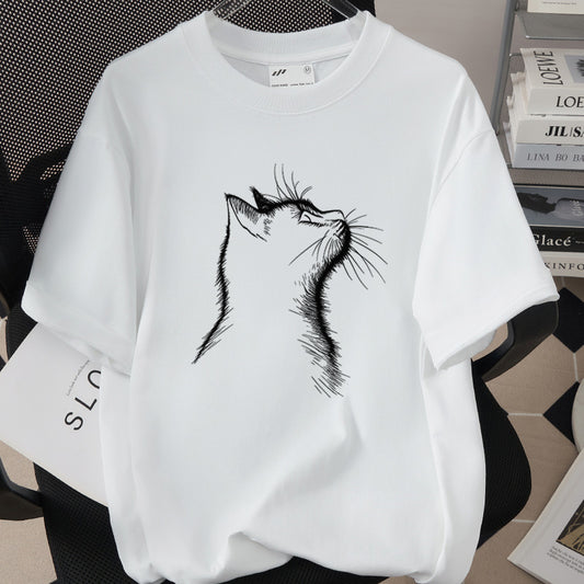 Creative And Fun Side-profile Cat Design T-shirt For Your Adorable Pet
