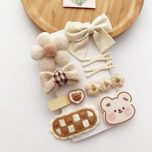 Korean Style All-match Milk Tea Color Autumn And Winter Plush Cute Flowers Barrettes Brown Bow Girl's Heart Hairpin