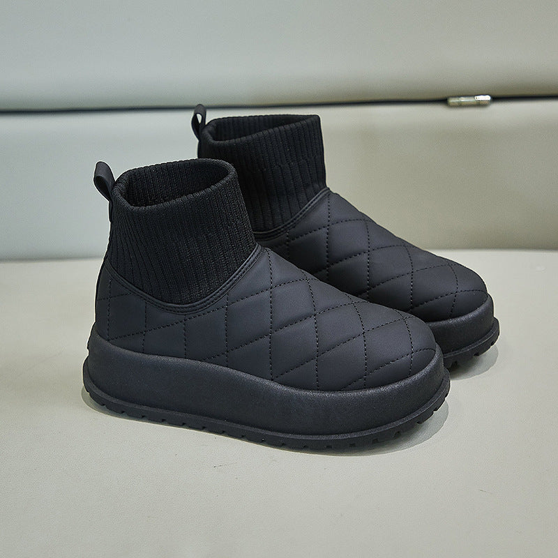 Fleece-lined High-top Snow Boots Female Student Ins Tide Korean Warm Casual Cotton-padded Shoes