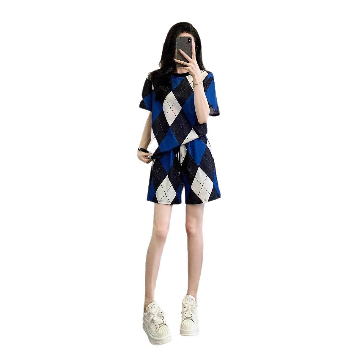 Women's Fashion Casual Geometric Short-Sleeve Suit