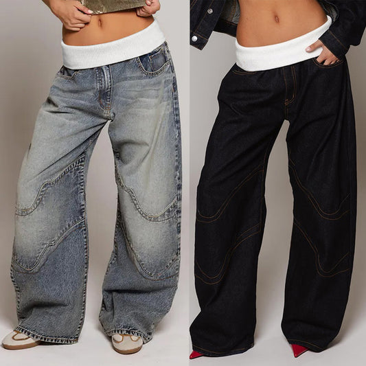 Fashion Denim Distressed Loose Straight Women's Trousers