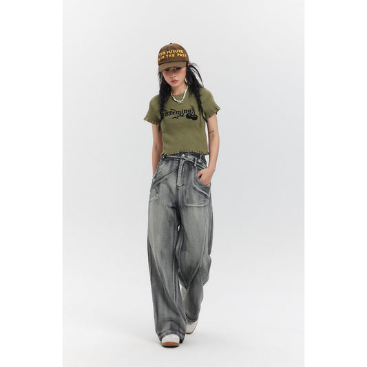 American Style Trend Vintage Heavy Washed Jeans