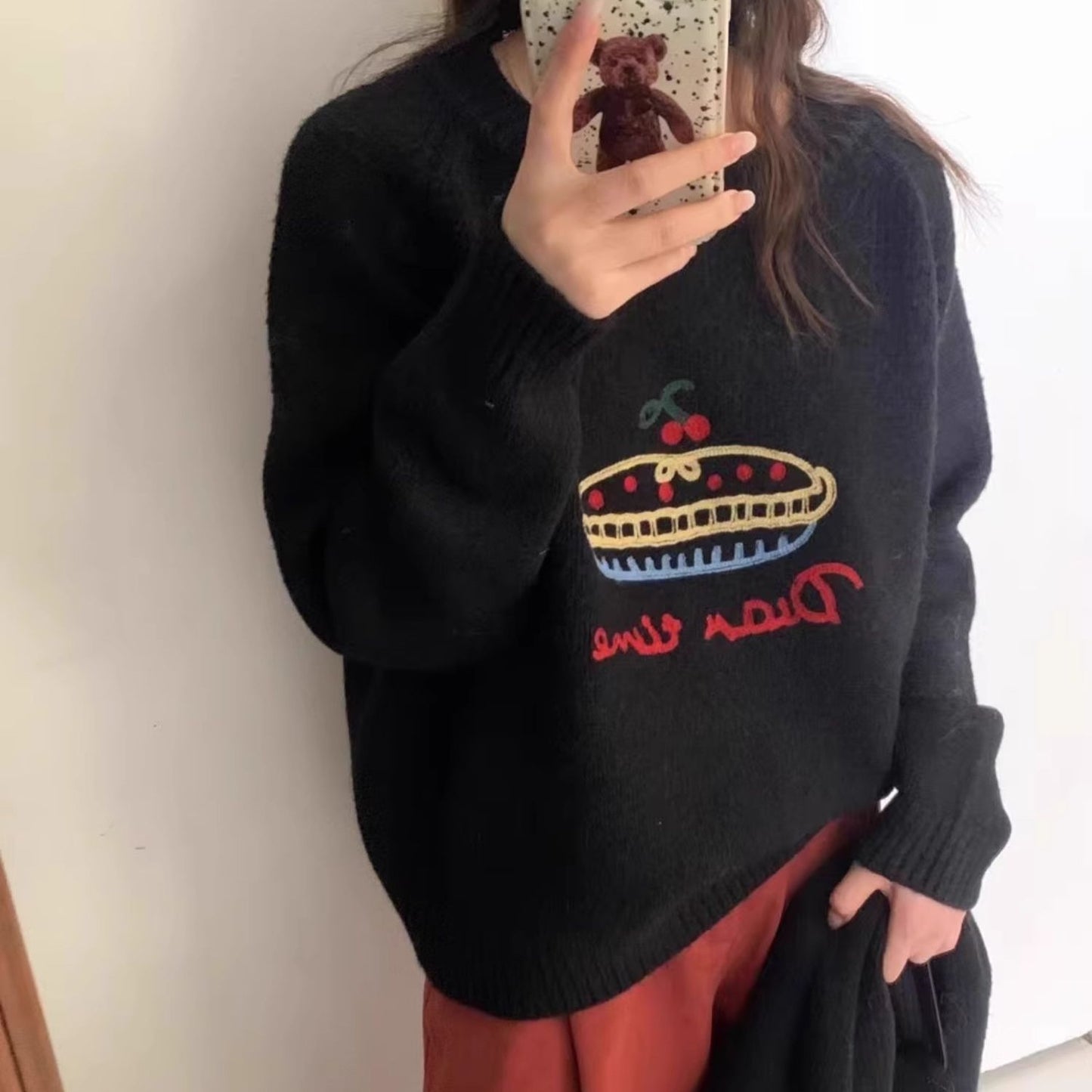 Kage Rund Hals Broderet Sweater Dame Alsidig