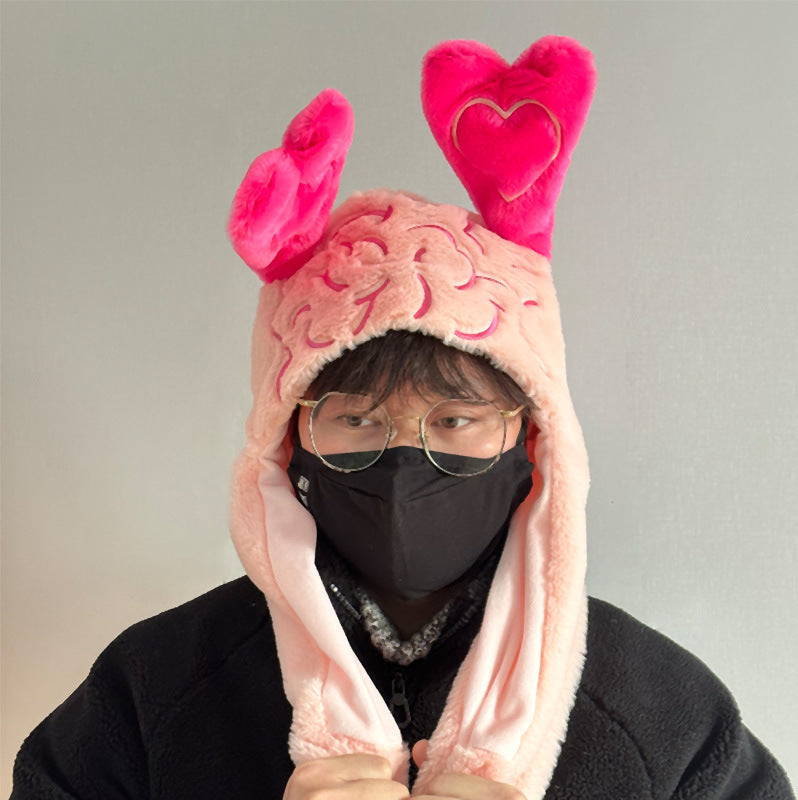 Hat With Movable Ears Love Brain Shoulder Messenger Bag