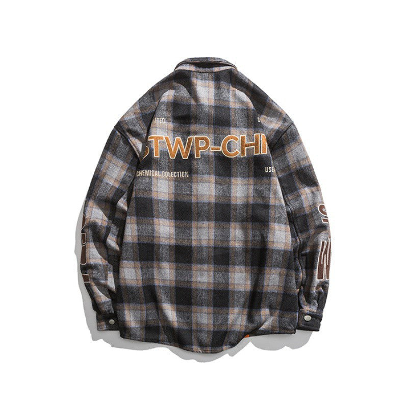 Mother Cloth Embroidered Color Matching Plaid Shirt Coat