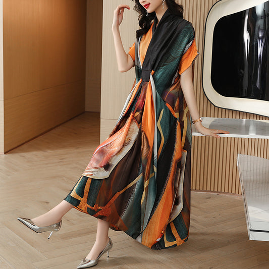 Temperament Lined Dress Women's V-neck Loose
