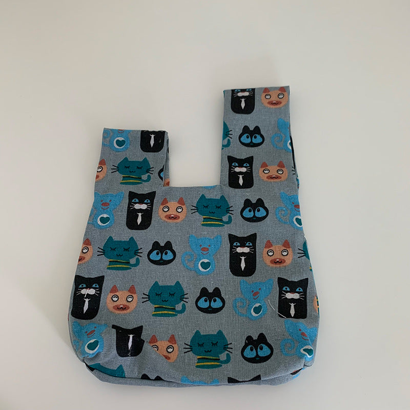 Japanese Style Multi-color Printed Linen Wrist Bag