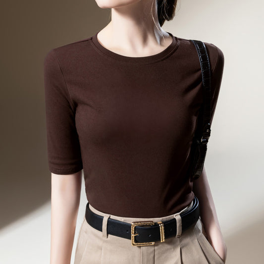 Women's Solid Color Round Neck Half-length Sleeve Cotton T-shirt Fashion Simple