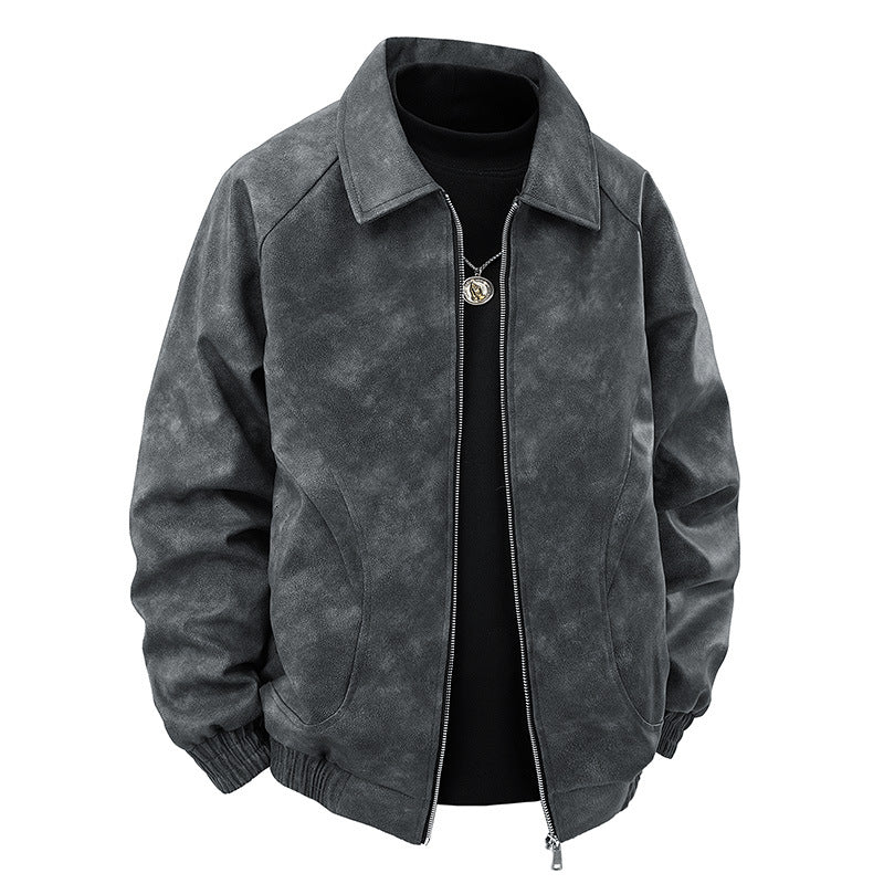 Men's Suede Couple's Windbreaker Antique Brown Lapel Jacket