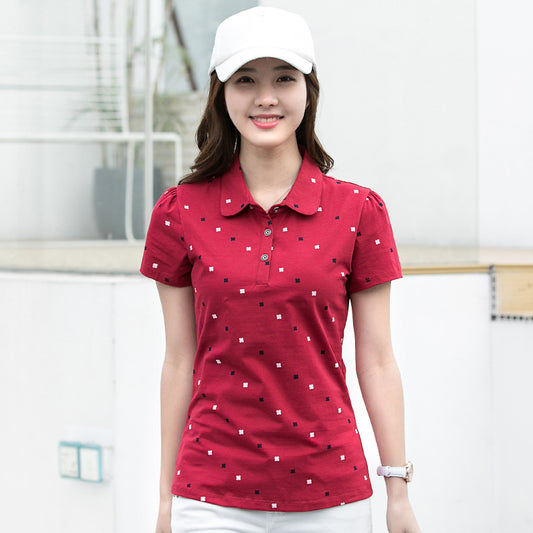 Dame Forår/Sommer Revers Print All-match Polo Shirt