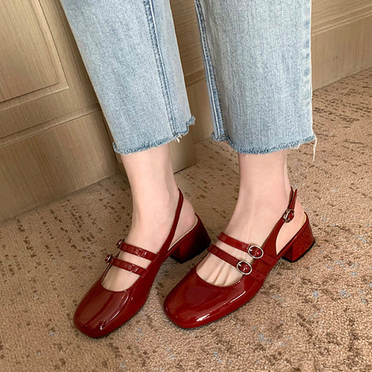 Women's Fashionable Retro Square-Toe Double-Breasted Sandals
