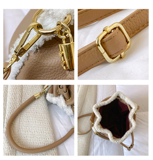 BucketLamb Wool Alphabet Portable Cross-body Bucket Bag