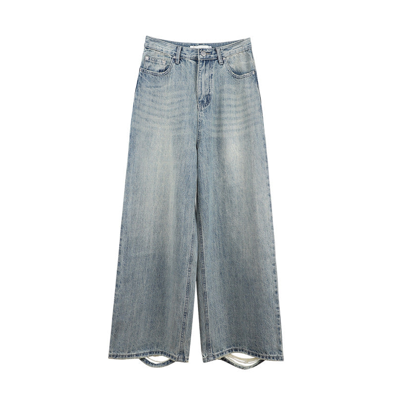 Straight Ripped Jeans Lazy And Versatile