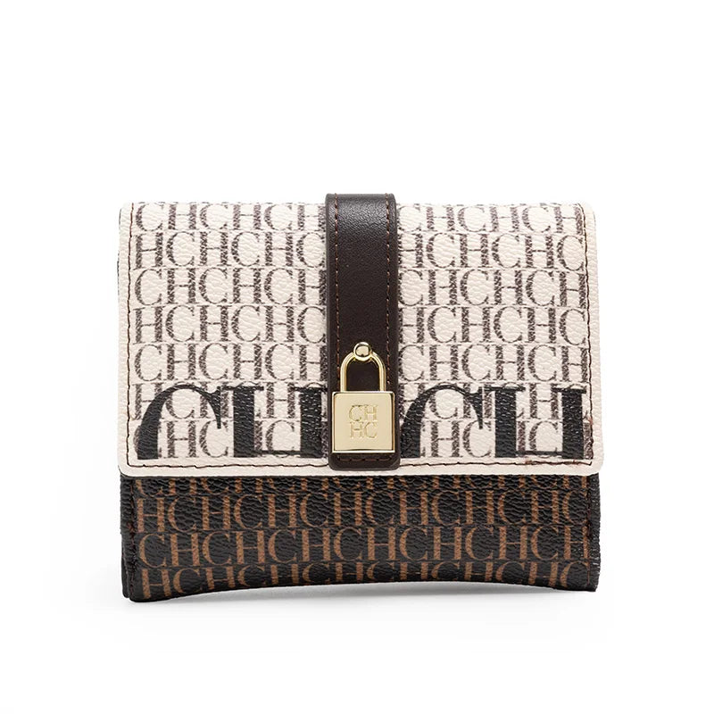 CH Simple Women'S Short Card Bag Ultra Thin Mini PU Leather Luxury Brand Fashionable Women'S Credit Card Clip Wallet