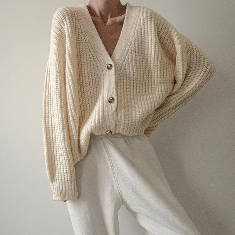 Comfortable Casual V-Neck Loose Sweater Solid Color
