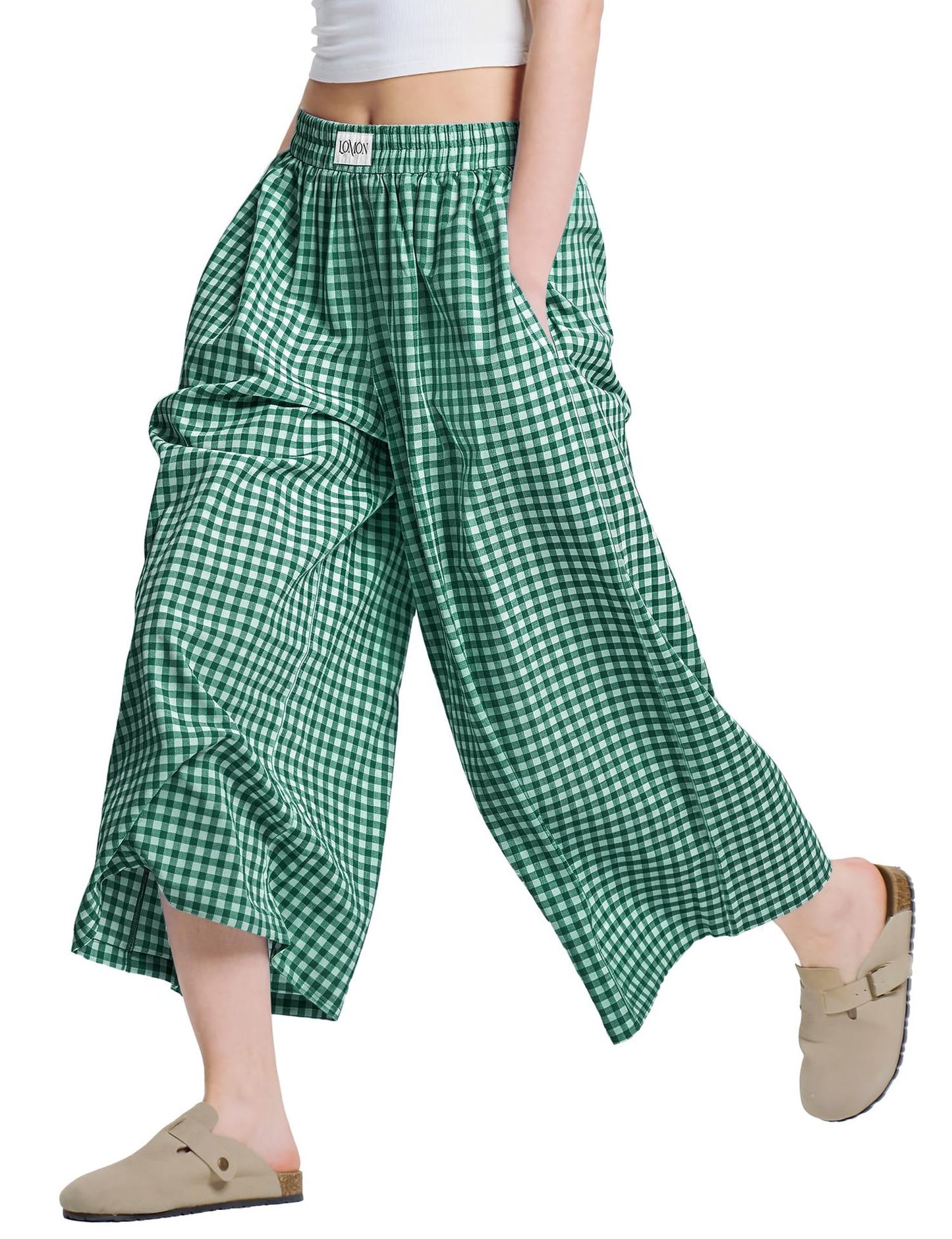 Linen Plaid Casual Loose Slimming Lazy Wide-leg Pants