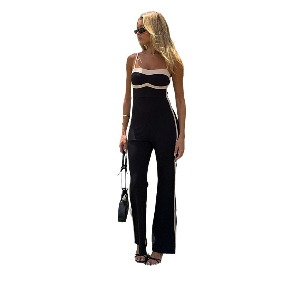 Fashionable Contrasting-Color Slim-Fit Jumpsuit With Straps