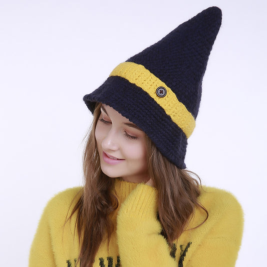 Wool Mixed Color Hat Witch Pointed