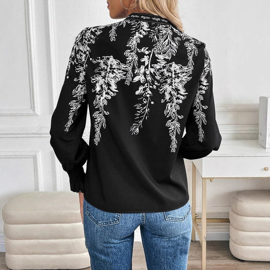 Womens Casual Long-sleeve V-neck Blouse