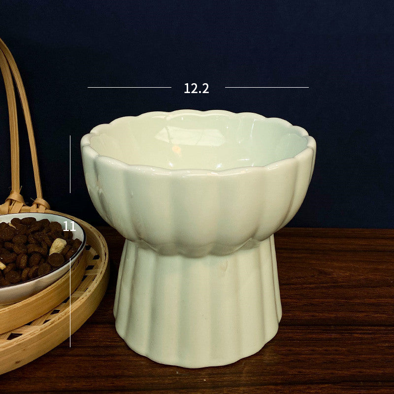 Ceramic Anti-Overturn Protection Cervical Slope High Feet Pet Bowl