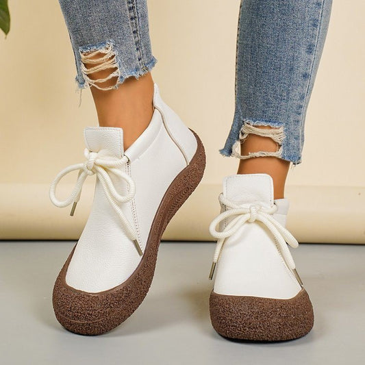 Plus-size Retro Lace-up Casual Soft Leather Shoes For Women