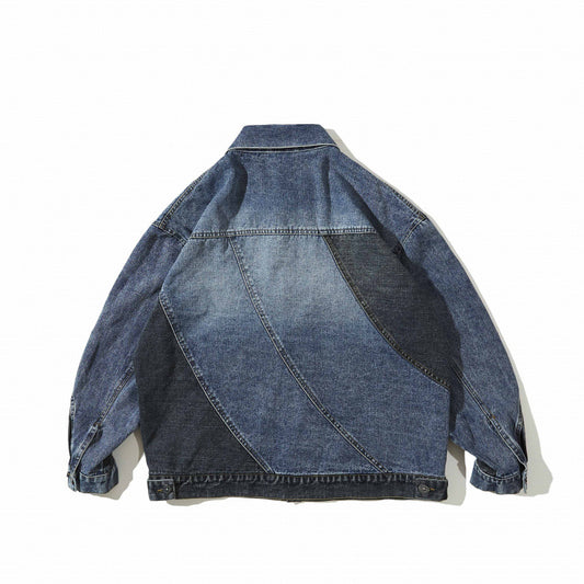 Vintage Dual-color Patchwork Denim Washed Coat
