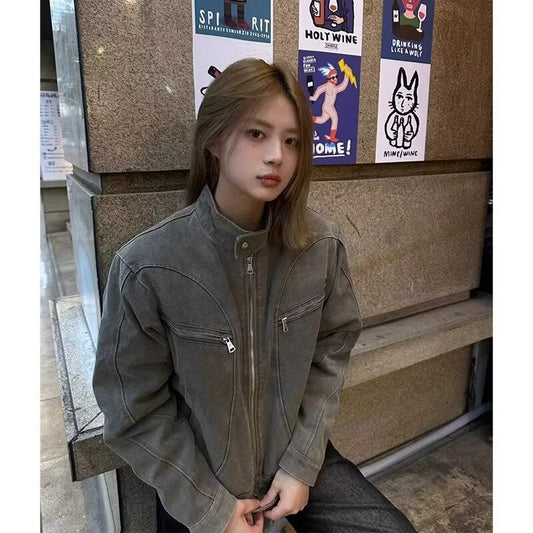 American Retro Washed Short Denim Coat