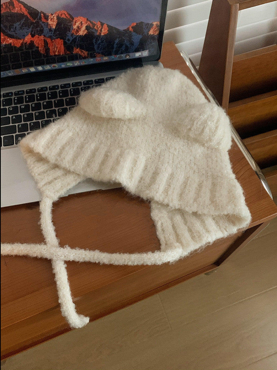 Women's Lace-up Cute Bear Ears Plush Hat