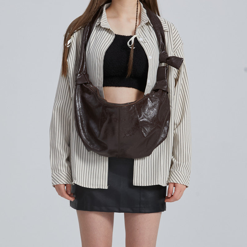 Large-capacity Retro French-style Instagrammable Niche Crossbody Bag A Croissant-shaped Pleated Bag