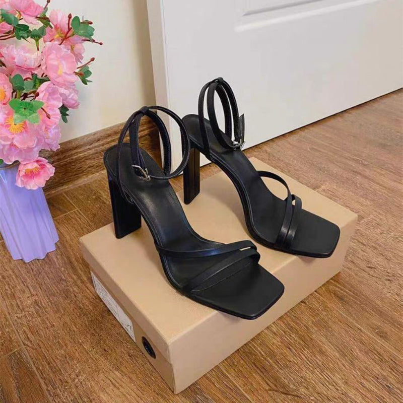 White High-heeled Sandals Women's Thick With A Word Belt