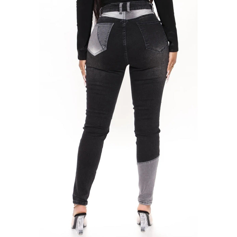 Temperament Skinny Calf Trousers Black Women's Jeans