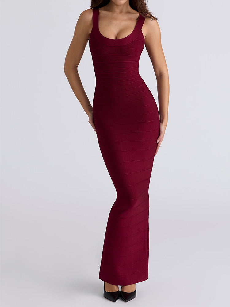 New Autumn Womens Retro Sheath Dress With Open Back And Solid Color