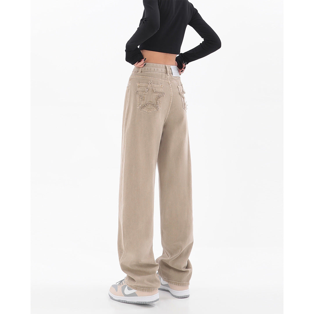 Coffee Color Design Sense Straight High Street Pants Trend