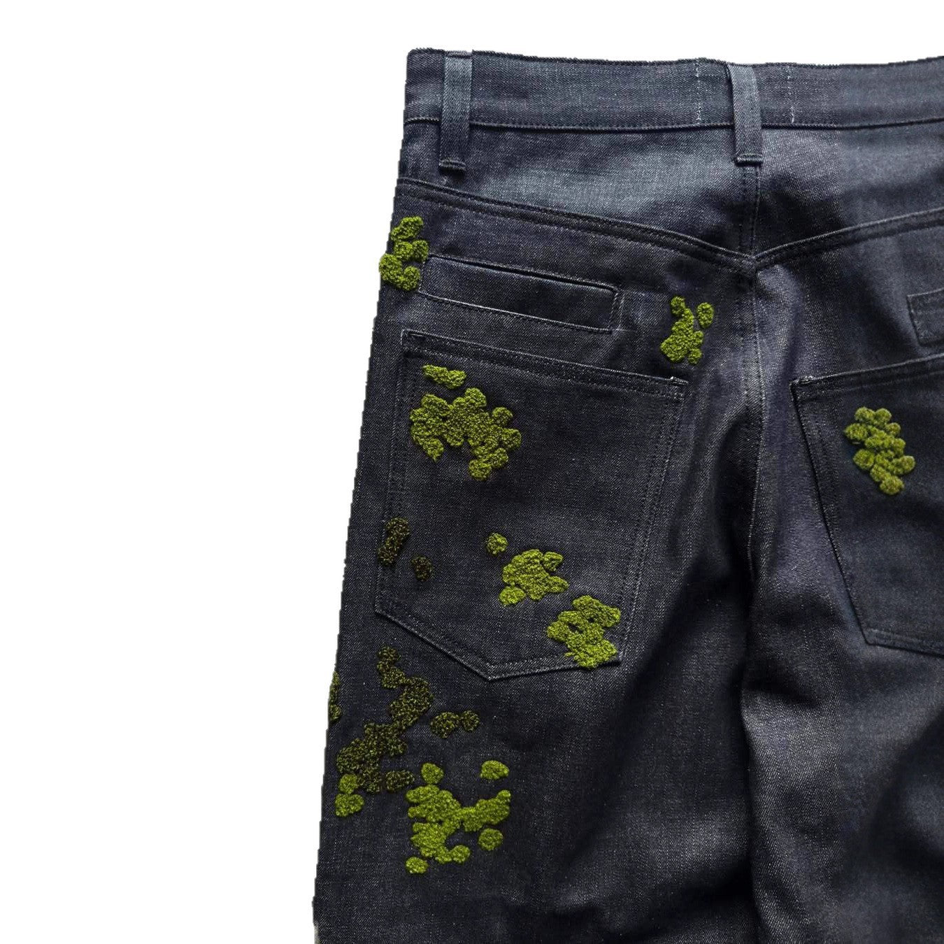 Street-style Denim Straight-leg Pants With Floral Embroidery
